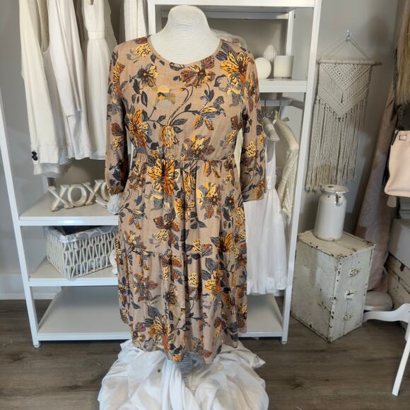 Emery Rose Women's Size XL Beige Floral A Line Knee Length Dress #3268 - Picture 1 of 9